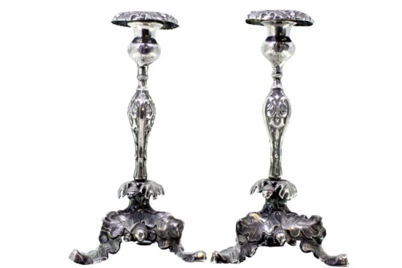 Pamono Silver Candlesticks with Floral Motifs> Candleholders