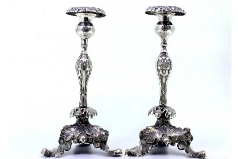 Pamono Silver Candlesticks with Floral Motifs> Candleholders