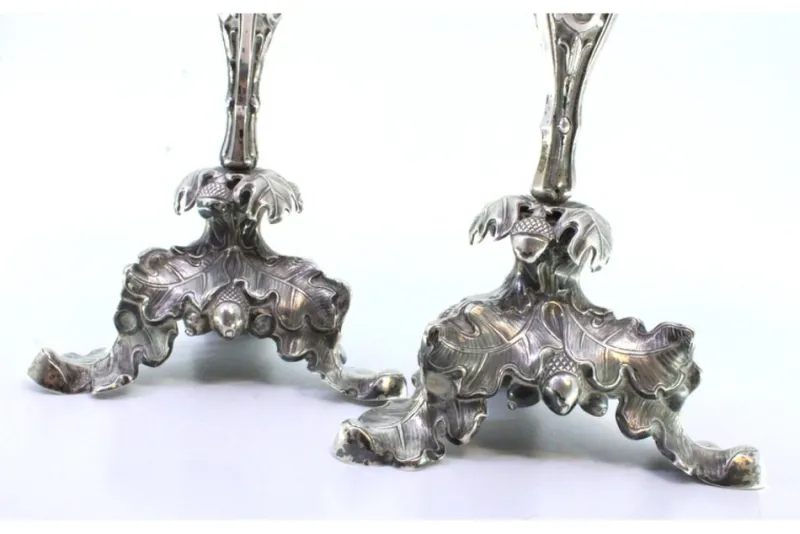 Pamono Silver Candlesticks with Floral Motifs> Candleholders