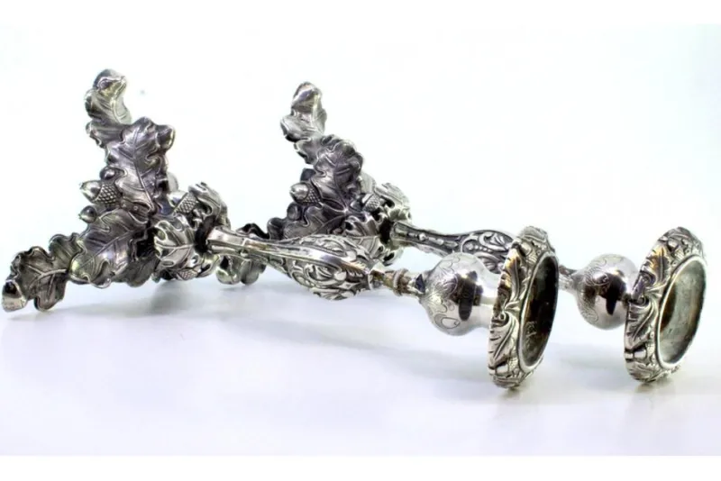Pamono Silver Candlesticks with Floral Motifs> Candleholders