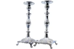 Pamono Silver Candlesticks with Turned Stems, Set of 2> Candleholders