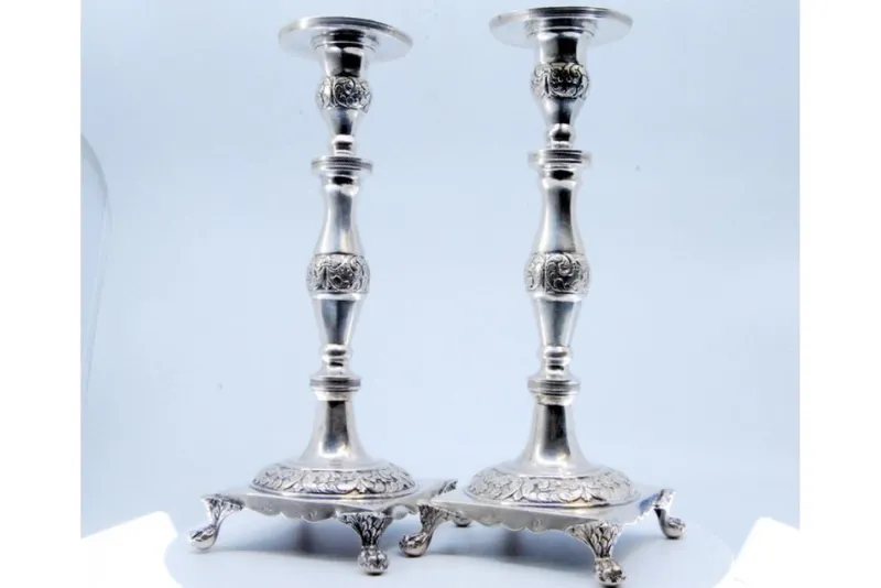 Pamono Silver Candlesticks with Turned Stems, Set of 2> Candleholders