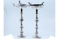 Pamono Silver Candlesticks with Turned Stems, Set of 2><noscript><img width=