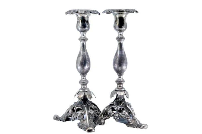 Pamono Silver Candlesticks with Turned Stems> Candleholders