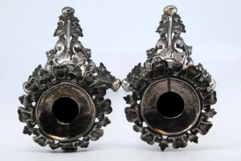 Pamono Silver Candlesticks with Turned Stems> Candleholders