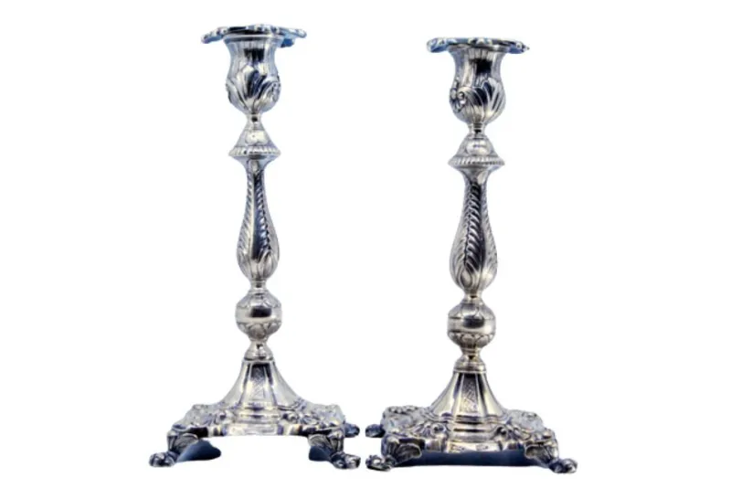 Pamono Silver Candlesticks with Stems Embossed with Palms, Set of 2> Candleholders