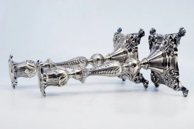 Pamono Silver Candlesticks with Stems Embossed with Palms, Set of 2> Candleholders