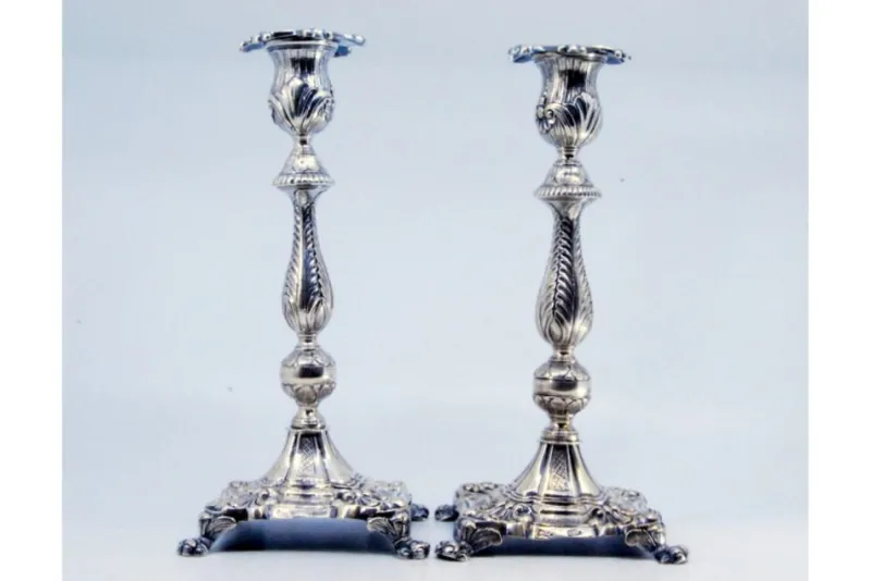 Pamono Silver Candlesticks with Stems Embossed with Palms, Set of 2> Candleholders