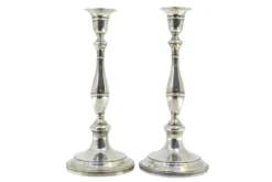 Pamono Silver Candlesticks with Smooth Stems, Set of 2> Candleholders