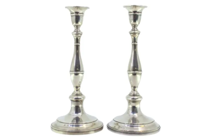Pamono Silver Candlesticks with Smooth Stems, Set of 2> Candleholders