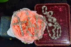 Hot Pamono Silver Filigree Crucifix Rosary Necklace, 1920s
