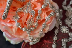 Hot Pamono Silver Filigree Crucifix Rosary Necklace, 1920s