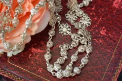 Hot Pamono Silver Filigree Crucifix Rosary Necklace, 1920s