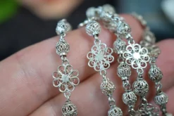 Hot Pamono Silver Filigree Crucifix Rosary Necklace, 1920s