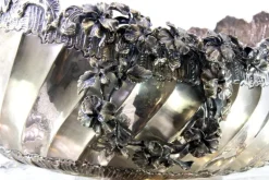 Pamono Silver Fruit Bowl with Raised Floral Motifs, Shell-Shaped Friezes, Spiral Body and Elliptical Base><noscript><img width=