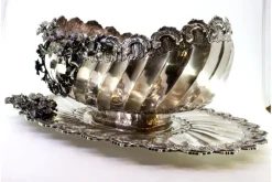 Pamono Silver Fruit Bowl with Raised Floral Motifs, Shell-Shaped Friezes, Spiral Body and Elliptical Base><noscript><img width=