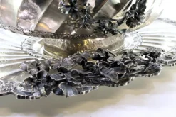 Pamono Silver Fruit Bowl with Raised Floral Motifs, Shell-Shaped Friezes, Spiral Body and Elliptical Base><noscript><img width=