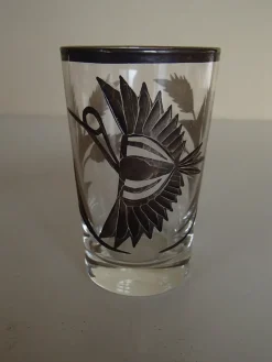 Hot Pamono Silver Inlaid Engraved Shot Glasses, 1930s, Set of 6
