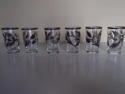 Hot Pamono Silver Inlaid Engraved Shot Glasses, 1930s, Set of 6