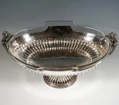 Pamono Silver Jardiniere with Swan Busts and Glass Inlay from Pietrasanta & C., Italy, 1950><noscript><img width=