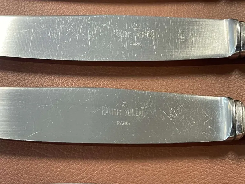 Pamono Silver Metal and Stainless Steel Knives from Paris Ravinet, Set of 12> Cutlery & Serving Utensils