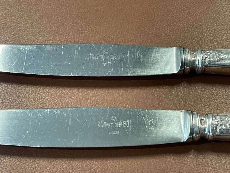 Pamono Silver Metal and Stainless Steel Knives from Paris Ravinet, Set of 12> Cutlery & Serving Utensils