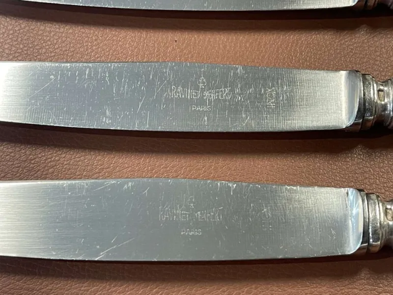 Pamono Silver Metal and Stainless Steel Knives from Paris Ravinet, Set of 12> Cutlery & Serving Utensils