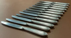 Pamono Silver Metal and Stainless Steel Knives from Paris Ravinet, Set of 12><noscript><img width=