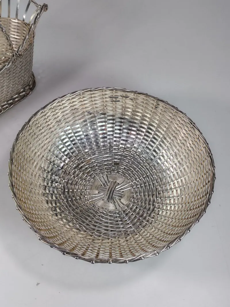 Pamono Silver Metal Bottle Holder and Bowl from Christofle, France, 1950s, Set of 2> Dinnerware Accessories