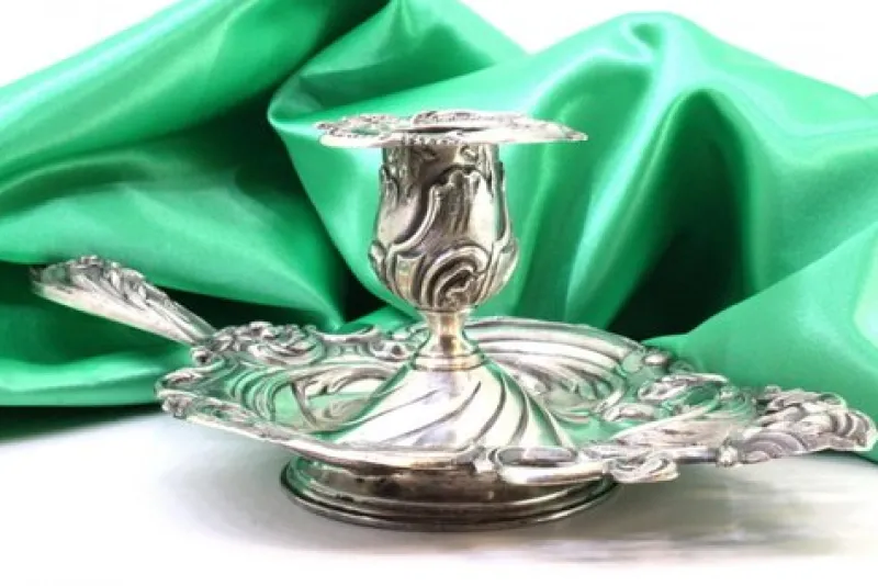Pamono Silver Paddle with Reliefs, Applications and Cutouts & Handle Resting on a Circular Base> Candleholders