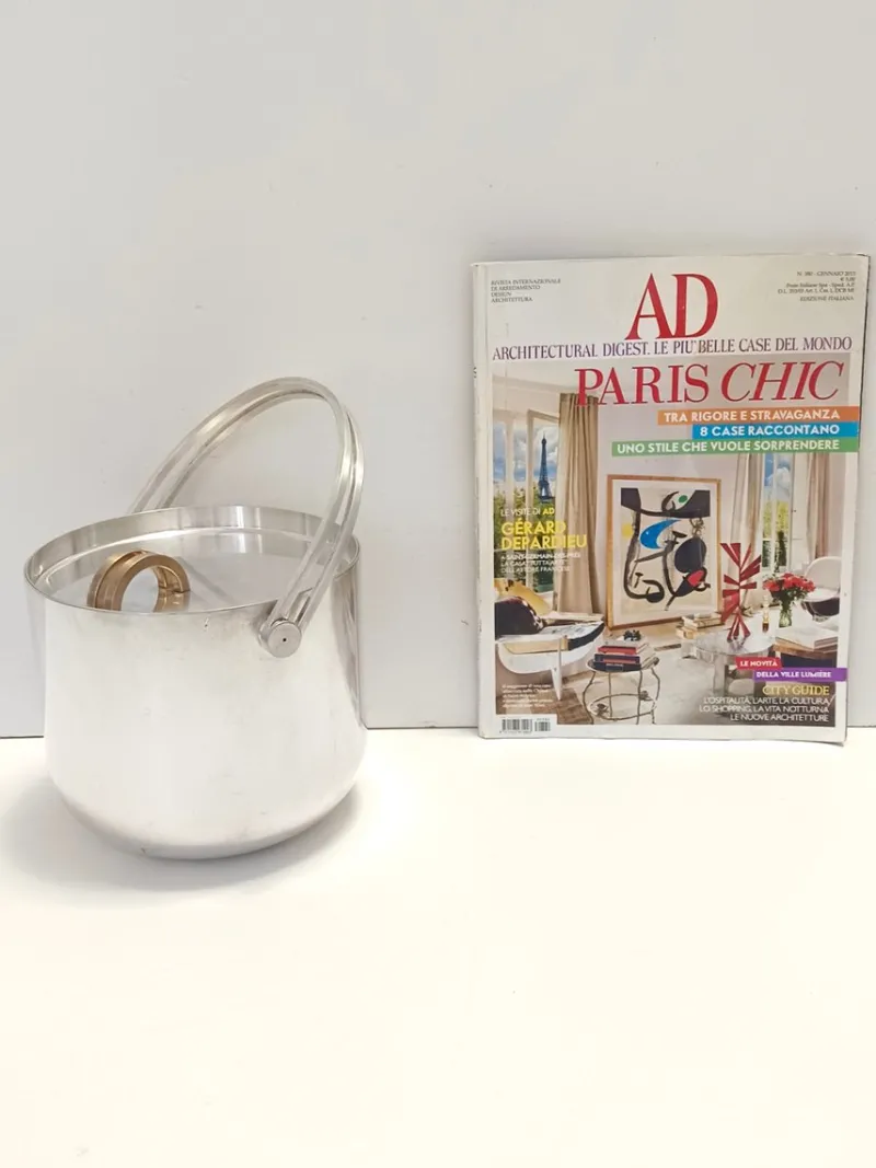 Pamono Silver Plated Ice Bucket attributed to Ambrogio Pozzi for Padova Argenti, 1970s