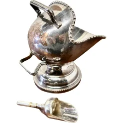 Pamono Silver Plated Novelty Sugar Scuttle with Original Scoop, 1920s, Set of 2> Serving Dishes