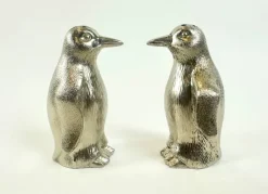 Pamono Silver Plated Salt and Pepper Penguins, 1970s, Set of 2> Salt & Pepper Shakers