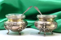 Outlet Pamono Silver Salt and Pepper Shakers with Glass Cores and Embossed Spoons, Set of 4