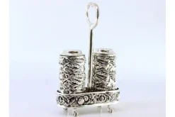 Pamono Silver Salt and Pepper Shakers with Embossed Floral Motifs><noscript><img width=