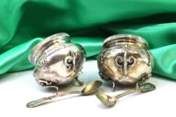 Pamono Silver Salt and Pepper Shakers with Glass Cores and Embossed Spoons, Set of 4><noscript><img width=