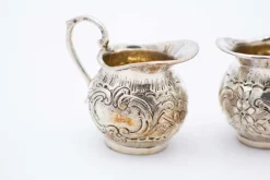 Pamono Silver Salt and Pepper Shakers with Embossed Floral Motifs, Set of 2><noscript><img width=