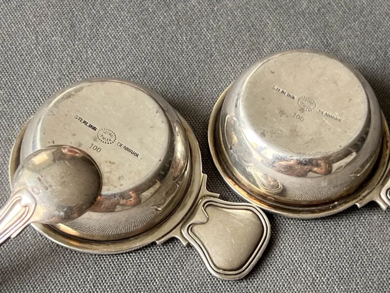 Pamono Silver Salt Shakers by Harald Nielsen for Georg Jensen, Denmark, 1950, Set of 3> Salt & Pepper Shakers