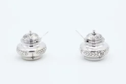 Pamono Silver Salt Shakers with Floral Motifs, Set of 2> Salt & Pepper Shakers