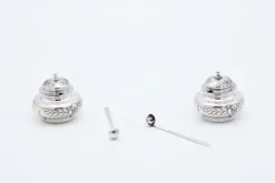Pamono Silver Salt Shakers with Floral Motifs, Set of 2> Salt & Pepper Shakers