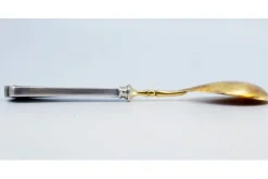 Pamono Silver Sauce Spoon with Golden Shell and Raised Stripes><noscript><img width=