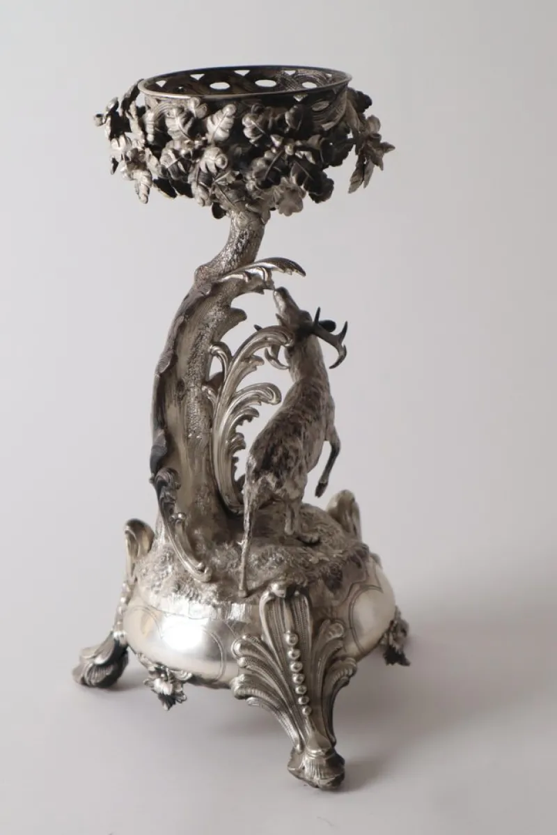 Pamono Silver Stag Candleholder Table from Heinrich Gottfried Dellevie, 1827