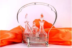 Hot Pamono Silver Structure and Cut Glass Cruets and Mustard Jar and Salt and Pepper Containers, Set of 6