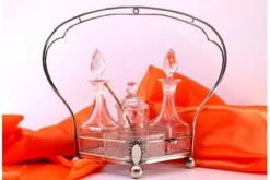 Hot Pamono Silver Structure and Cut Glass Cruets and Mustard Jar and Salt and Pepper Containers, Set of 6