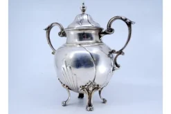 Pamono Silver Sugar Bowl with Segments, Scrolls, Raised Application Handles and Feet><noscript><img width=