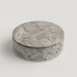 Discount Pamono Silver Travertine Cylinder Bowl with Lid from Kiwano Concept
