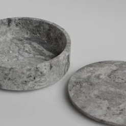 Discount Pamono Silver Travertine Cylinder Bowl with Lid from Kiwano Concept