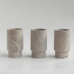 New Pamono Silver Travertine Vase or Wine Cooler from Kiwano Concept
