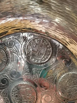 Outlet Pamono Silver Tray with Embedded Silver Coins, 19th Century