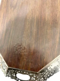 Pamono Silver Tray with Wooden Melamine by H. Hooijkaas, 1974><noscript><img width=
